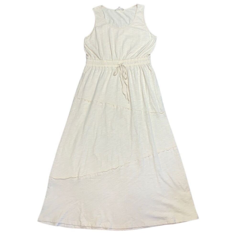 Listicle Women's Large Cream Cotton A Line Maxi Sleeveless Tank Dress Belted - Picture 1 of 7